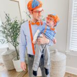 Elle Fowler Instagram - My boys dressed up as Blippi for Halloween! Look at that joy! 🧡💛