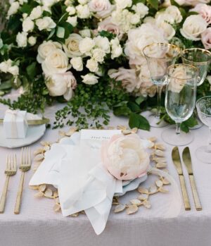 Elle Fowler Instagram - Table setting details... I loved the gorgeous Grecian details and the gold silverware! @brides #brideslivewedding