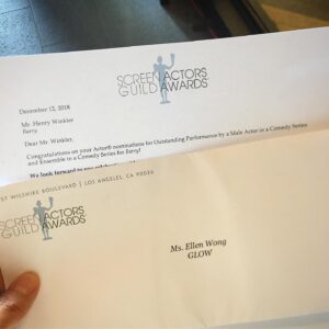 Ellen Wong Instagram - Every year @sagaftra sends out official letters of congratulations to its nominees for the @sagawards. Last year, when nominated for Best Ensemble for @glownetflix, I received a letter addressed to me in the mail. Except when I opened it up, I actually had Mr. Henry Winkler’s official nomination for Outstanding Performance by a Male Actor in a Comedy Series, and Ensemble in a Comedy Series! So it has been a mission of mine, to deliver this letter back to its rightful owner. Yesterday, I was invited to be at @thecreativecoalition luncheon with my gal @annasophiarobb, where Mr. Winkler gave an inspiring speech, and was honoured for his incredible humanitarian work. BUT it was also where he was RE-HONOURED with his 2018 @sagaftra nominations letter, by me! “Now this is real postal SERVICE,” he proclaimed as we both had a really really good laugh! LOL! Congratulations Mr. Winkler on your @televisionacad nomination for Outstanding Supporting Actor in @hbo #Barry. Rooting for you tonight!

And if anyone out there still has my @sagaftra letter from last year 2018, please come find me! 🌟

#HenryWinkler #emmys2019