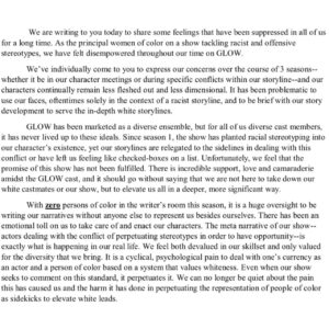 Ellen Wong Instagram - I could not have done this alone. Hand in hand with my GLOW sisters, and our Showrunners, we did this together. It was tough, because we got real, but we were listened to. We are so proud to share this together. Please swipe to read my statement and our letter. 

I love you, Jenny Chey!
💖💖💖