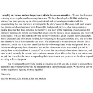 Ellen Wong Instagram - I could not have done this alone. Hand in hand with my GLOW sisters, and our Showrunners, we did this together. It was tough, because we got real, but we were listened to. We are so proud to share this together. Please swipe to read my statement and our letter. 

I love you, Jenny Chey!
💖💖💖