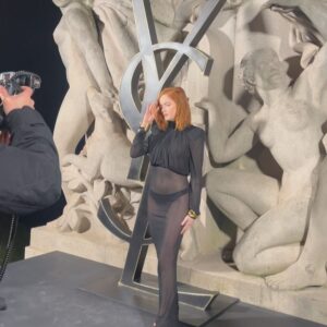 Ellie Bamber Instagram - thank you @ysl for such a mesmerising evening. congratulations @anthonyvaccarello what a beautiful collection 🖤 @valentinvilledieu 📸 @stephanefeugerephotography