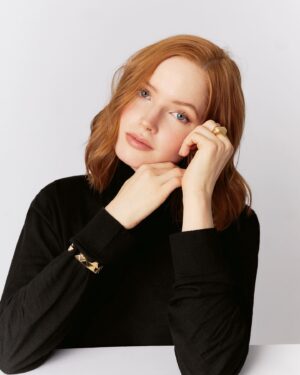 Ellie Bamber Instagram - Stunning #PradaFineJewelry collection with 100% recycled gold, Eternal Gold 🖤 thank you @prada #ad