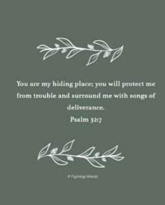 Ellie Holcomb Instagram - The image of God being a hiding place, a place of protection is so precious to me. I have come to this verse often when I have been afraid, during seasons when I have felt under attack, whether by someone’s words here on instagram, by an onslaught of fears or worries, by an intensely busy schedule that feels like it will drown me, or by the weight of this broken world and the sadness that can sometimes just come crashing down over my head. This promise from Psalm 32:7 reminds me that I never have to face any of that alone, which is deeply comforting to me. I always have a shelter built of love, and the door is always open, and no matter how dark things get, there is light and hope and peace inside. Not only that…there is this image in this verse that reminds me of a mother. I love imagining God as a mother, holding a scared or sad or sick child to her chest, rocking and humming softly the songs that bring comfort to the most weary and trembling soul. Whatever you face today, I pray that you’ll be reminded that you are not alone. God is with you. God is holding you, protecting you, and humming songs of deliverance over you. What a precious and intimate peek into the heart of God to care so tenderly and so well for all of us. #fightingwords #fightingwordsfriday #fwf #scripture #bibleverses #verseoftheday #inspiration #devotional #ellieholcomb