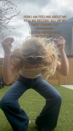 Ellie Holcomb Instagram - I’ve got some feelings about the fact that my new Psalms record comes out TOMORROW!!! Feelings that make me want to dance ✨ 

This Friday 4/12 = Release Day , and I don’t have any chill about it ! Thanks for following and listening and singing along . I made these songs for myself , to help me and my kids remember God’s love and bury truth and light in our hearts , but I also made them for you . Y’all have asked me to do this for years now, and it feels so fun to be able to finally give these songs to you tomorrow ! Get ready to stream, share, and sing along. 

Pre-save today (link in my bio) and tag a friend you think would love a record of Psalms in the comments of my previous give-away post , and you could win a very special test pressing of the VINYL hand decorated by me and my kids and a regular vinyl All of My Days record as well.