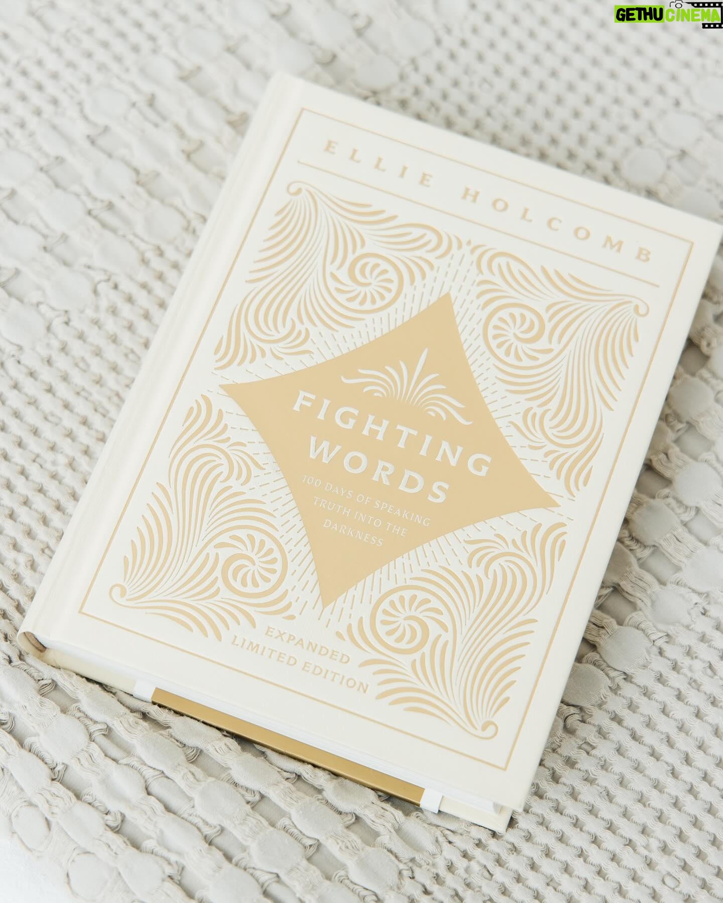 Ellie Holcomb Instagram - Hello to my fellow sojourners! It has been such a delight to hear from so many who have picked up my book, Fighting Words, and found comfort and hope in the promises of God laid out on these pages. It’s been even more wonderful hearing stories from so many people who have taken me up on the invitation to memorize scripture. Hearing how God has spoken through His word to so many of you through this book has been a gift I’ll never stop treasuring. I’m smiling wide with some of these stories running through my mind as I type this, so it is with great joy and a smile stretched across my face that I welcome you now to this of Fighting Words: 100 Days of Speaking Truth into the Darkness, coming April 16th!!! This new addition carries ten extra devotionals and one more beautifully printed scripture memory invitation. Why ten more devotionals now? Quite frankly, I didn’t realize how this book would become for me like a stake of ebenezer stones made out of paper and ink, that remind me of how God has met me, encouraged me, and transformed my forgetful heart through His word. I also realized that there were some “lifer” verses, as one of my grandmother’s calls them, that I didn’t include in the first edition. “Lifer” verses are the ones that have held me steady through the storms and shadows over the years. If they were stones, they’d be smooth from years of my carrying them around in my pocket and reaching for them in moments where I desperately needed to be reminded of mercy and truth. There have also been others that have grounded songs I’ve written and have found their way to grounding me over the past few years. I found myself in shock that I didn’t include them, so they’re here now!!! Although the book won’t be available until April, you can pre-order your copy now on my website, @amazon, or at @lifeway!! Pre-orders help retailers know how many books to order before release day, so it’s very helpful for all of your favorite authors and we thank you greatly. Stay tuned this week for more exciting release updates... 🤎