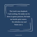 Ellie Holcomb Instagram – This verse is so well known and such a beautiful promise. I have found great comfort in these words over the years, but in seasons when my heart was aching, it felt harder to believe. It felt hard to read “I shall not be in want” when my soul felt left in the dust, longing for so much, for a different outcome to the story I was walking through. Have you ever felt that way when reading promises like this in Scripture? It can be so confusing.

Sometimes seasons of “being in want” descend upon your normal from out of nowhere, and sometimes the “valley” seems like it is just where you will always live, but I can honestly say that I have known God’s comfort and restoration even in those kinds of seasons. I have found that even in the valley, when God is shepherding us, our soul really does have what it needs. We are not in a state of “want” when it comes to His nearness and tenderness . . . even if our current view of the world looks dim and dark.

#fightingwords #fightingwordsfriday #fwf #scripture #bibleverses #verseoftheday #inspiration #devotional #ellieholcomb