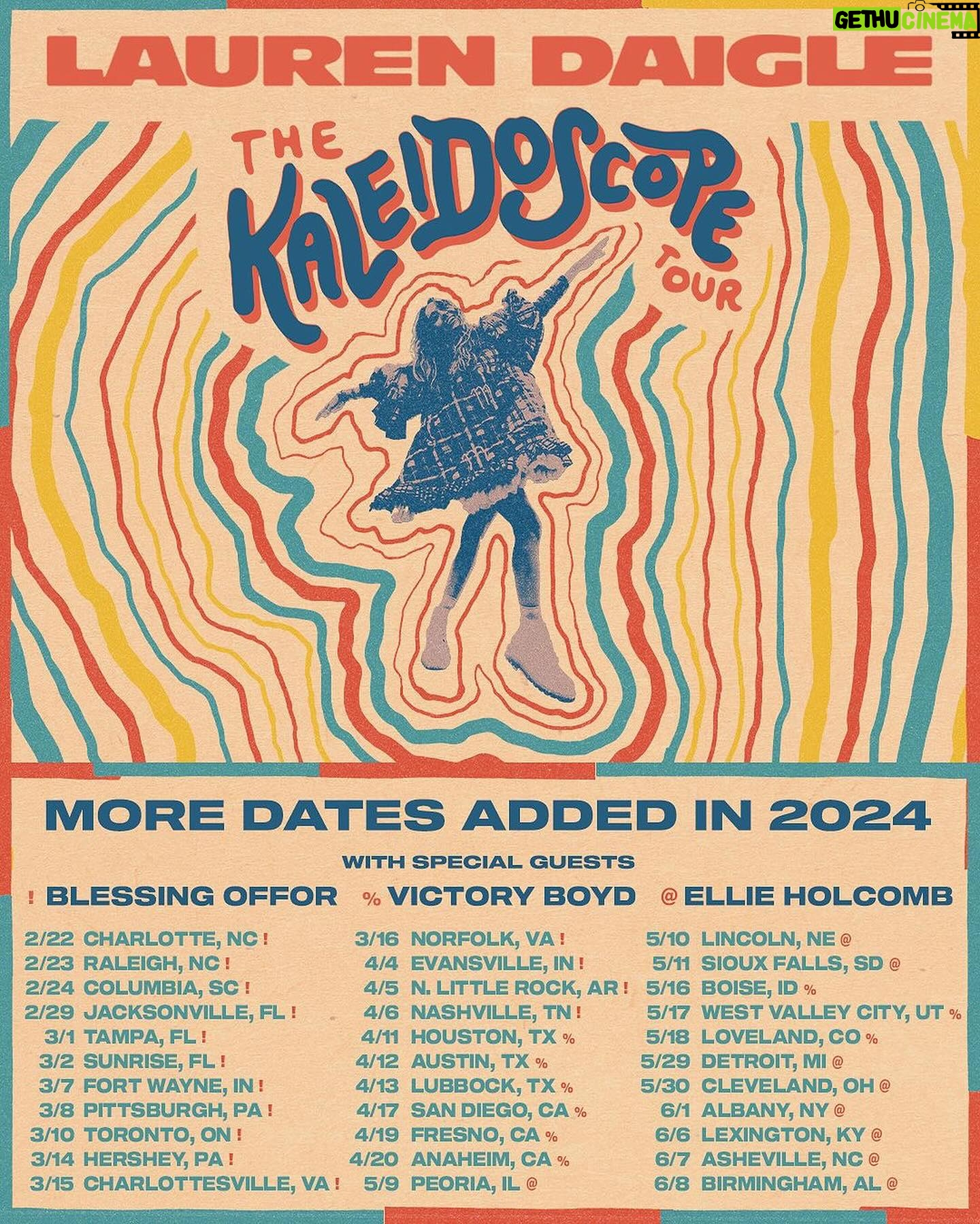 Ellie Holcomb Instagram - If you didn’t already know, I’m going on tour with @lauren_daigle this summer and I CANNOT WAIT !!! These are some big arena shows where it will be hard to see all of your beautiful faces, so I’m doing a VIP experience before the show where we can hang out and eat some sweet treats together!! Can’t wait to see you there 💕 5/9/24 || Peoria Civic Center || Peoria, IL 5/10/24 || Pinnacle Bank Arena || Lincoln, NE 5/11/24 || Denny Sanford Premier Center || Sioux Falls, SD 5/29/24 || Little Caesars Arena || Detroit, MI 5/30/24 || Rocket Mortage Fieldhouse || Cleveland, OH 6/1/24 || MVP Arena || Albany, NY 6/6/24 || Rupp Arena || Lexington, KY 6/7/24 || ExploreAsheville.com Arena || Asheville, NC 6/8/24 || BJCC Arena || Birmingham, AL