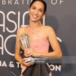Elodie Yung Instagram - Thank you @criticschoice for honoring me with the breakthrough actress award last night ⭐️ @warnerbrostv @cleaningladyfox #ccacelebrations #celebrateaapicinema @armanibeauty Makeup @cedricjolivet Hair clariss rubenstein Dress @roberto_cavalli Jewelry @piaget