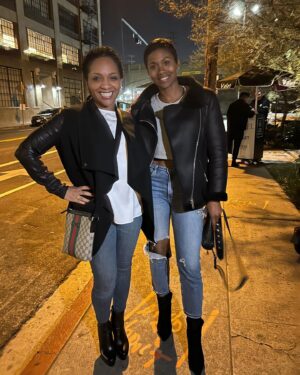 Emayatzy Corinealdi Instagram - That one time when me and the star of @reasonabledoubthulu showed up to dinner dressed alike! As @angelagrovey would say “Happy Monday!” #reasonabledoubt #twinsies #seasontwo #ladiesnight #emayatzycorinealdi