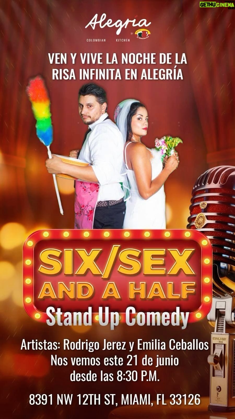 Emilia Ceballos Instagram - ¡Prepárate para una noche de risas y reflexiones! 🎤😂 El 21 de junio a las 8:30pm en el restaurante Alegria en Doral, no te pierdas el stand up “Six/Sex and a Half”. Emilia y Rodrigo nos muestran que el matrimonio es un vínculo psicomorboafectivo entre dos personas más o menos locas, donde el amor se construye con buenos y malos momentos. Ven a reírte y reflexionar sobre las equivocaciones y las anécdotas de esta pareja única. ¡Nos vemos allí! 🎉🤣 #StandUpComedy #NocheDeRisas #AlegriaDoral @alegriabyelrancherito ENTRADA LIBRE 😃😃😃😃