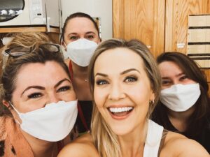 Emilie Ullerup Instagram - It’s our last day and these women have made magic happen ✨ Working with your friends really means you’re not working at all. 💋 @candices @jennifergilevich @sallydarnel #netflix #brazenvirtue #noraroberts #alltheeyeballs