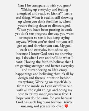 Emily Alabi Instagram - The daily process is not about chasing perfection; it’s about rising every day from wherever you find yourself and becoming better, doing better, from that place.

Like @iammiketodd says, “I’m not where I wanna be, but I’m not where I used to be.”

I’m ALL IN 🙌🏽
I hope you are too 🫶🏽

#vision #focus #intention #action #transformation