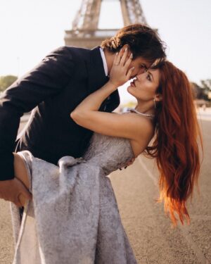 Emily Ashby Instagram - City of Love♥️ with my Babe for all Eternia. 

Thank you so much to @litvinjulia.photo for this dreamy shoot!! 
Dress & Suit Designed by the incredible @tommasocardullo 
#paris #parisfrance #parisvibes #parisphoto #parisphotography #cityoflove