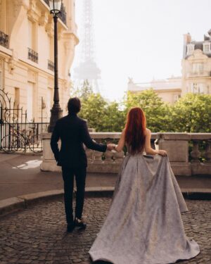 Emily Ashby Instagram - City of Love♥️ with my Babe for all Eternia. 

Thank you so much to @litvinjulia.photo for this dreamy shoot!! 
Dress & Suit Designed by the incredible @tommasocardullo 
#paris #parisfrance #parisvibes #parisphoto #parisphotography #cityoflove