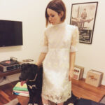 Emily Browning Instagram – Puppy glamour shots with Trouble, post @sagaftrafound panel… and pre having my head/face slobbered all over 💖🐶💖