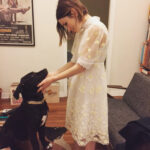 Emily Browning Instagram – Puppy glamour shots with Trouble, post @sagaftrafound panel… and pre having my head/face slobbered all over 💖🐶💖