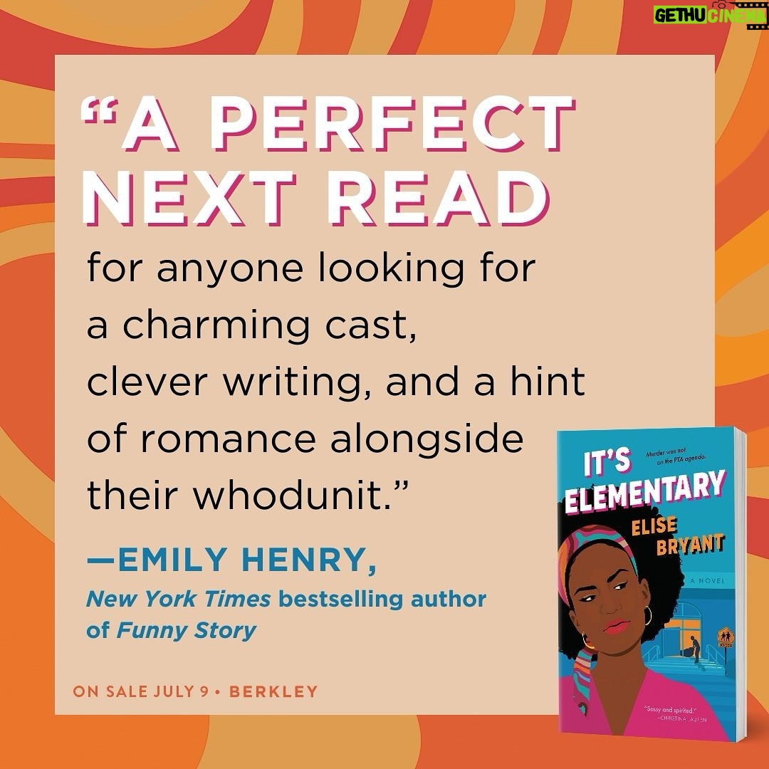 Emily Henry Instagram - This next blurb for It’s Elementary is from my favorite author @emilyhenrywrites. It was completely unexpected, so when my agent sent it to me I cried, did a few laps around my house, and then cried again. I’m forever in awe of Emily’s craft (seriously, her dialogue 🤯😍 HOW). But what I admire the most about her is her kindness and endless support for other authors. I’m honored to have her words on my cover! Here’s what she had to say about It’s Elementary: “It’s Elementary is the coziest of cozy mysteries. With the intrigue and drama of Big Little Lies and the warmth and humor of Abbott Elementary, Elise Bryant’s first foray into the genre is a delight. A perfect next read for anyone looking for a charming cast, clever writing, and a hint of romance alongside their whodunit.” Okay! Gonna do a few more laps now! 🥹 ——— ABOUT IT’S ELEMENTARY Mavis Miller is not a PTA mom. She has enough on her plate with her feisty seven-year-old daughter, Pearl, an exhausting job at a nonprofit, and the complexities of a multigenerational household. So no one is more surprised than Mavis when she caves to Trisha Holbrook, the long-reigning, slightly terrifying PTA president, and finds herself in charge of the school’s brand-new DEI committee. As one of the few Black parents at this California elementary school, Mavis tries to convince herself this is an opportunity for real change. But things go off the rails at the very first meeting, when the new principal’s plans leave Trisha absolutely furious. Later that night, when Mavis spies Trisha in yellow rubber gloves and booties, lugging cleaning supplies and giant black trash bags to her waiting minivan, it’s only natural that her mind jumps to somewhere it surely wouldn’t in the light of day. Except Principal Smith fails to show up for work the next morning, and has been MIA since the meeting. Determined to get to the bottom of things, Mavis, along with the school psychologist with the great forearms (look, it’s worth noting), launches an investigation that will challenge her views on parenting, friendship, and elementary school politics.
