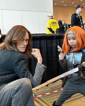 Emily Swallow Instagram - Some of my fave moments from @fanexposf:
- exposing the realities of how Bo and The Armorer spend their time now that peace reigns on Mandalore
- prom photos with Carl
- amazing Armorer and Bo Katan cosplay, including Bo KaPeep 🐑
- Fangirling over Tem, Daniel and Vivien
- a happy smile on my face because @officialcarlyking moderated such an awesome panel 

What an incredible weekend!  Thank you everyone for your beautiful welcome.  See you next time!

#thisistheway #fanexpo #comiccon #floss #emilyswallow #kateesackhoff #carlweathers #temuramorrison #daniellogan #vivienlyrablair #cosplay #bokatan #thearmorer #themandalorian