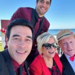 Emily Symons Instagram - Bts from tonight’s @homeandaway ep in 🇦🇺 🍿♥️🍿 not a wedding but so fun for us all to dress up in RED! 💃🏼 loving the Maz red coat from @antheacrawford ♥️ thank you @shelleymurraycostume 🙌🏼♥️🥶♥️