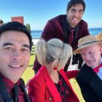 Emily Symons Instagram - Bts from tonight’s @homeandaway ep in 🇦🇺 🍿♥️🍿 not a wedding but so fun for us all to dress up in RED! 💃🏼 loving the Maz red coat from @antheacrawford ♥️ thank you @shelleymurraycostume 🙌🏼♥️🥶♥️