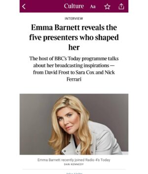 Emma Barnett Instagram - Lovely to do this…. Thank you @timesculture 🙏 
Looking at you @tvnaga @djsaracox @nickferrarilbc Kirsty Young and the late Sir David Frost (and Sir Robin Day). Thank you to you 💪 🎙️ 💪 

#broadcasting #interviewing #influence