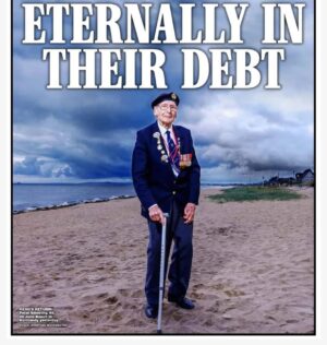 Emma Barnett Instagram - Thank you. Thank you. Thank you. 
Lest we forget 🙏 

Pictured: Peter Smoothy, standing tall, aged 99 on Juno Beach in Normandy. 
Credit 📸 Jonathan Buckmaster
Taken from front page @dailyexpress 

#dday #dday80