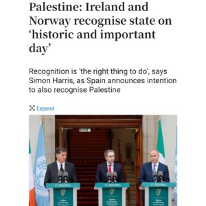 Emma Dabiri Instagram - Ireland recognises the state of Palestine !! (Trigger warning heartbreaking images of murdered Palestinians) 

Over the weekend I spoke at the European Writers Festival I was asked about how my Irishness informs my life and my writing. I said that no matter where I am in the world being Irish is my anchor but didn’t have time to expand too much on what that meant. 

Here’s an example. Irelands recognition of the Palestinian State reflects our own history, the formerly oppressed siding with the currently oppressed. I’ve never really felt more proud to be Irish, nor felt as strongly the necessity of that anchor ! I feel it now keenly in this context, living in the centre of empire, in the beating heart of Babylon where atrocity is normalised and defended everyday, where we are expected to fall in line compliantly and so many clearly do so. But as an Irish person “raised on songs   stories of heroes of renown” of freedom fighters, of steadfastness, of unimaginable bravery and integrity in the face of crushing colonial oppression, I know the difference between the coloniser and colonised and I know that the coloniser will employ the full force of their powerful propaganda machine to dehumanise the colonised and try to convince us that they deserve to be destroyed. 

Have included some images of the response to Irelands decision here too, 

Have also included some images of the daily slaughter being meted out upon Palestinian people…it’s beyond fucking disgusting…how anybody can justify, deny or entirely ignore what’s happening just beggars belief at this stage 
🇵🇸🇮🇪🇵🇸
