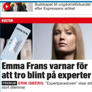 Emma Frans Instagram - Nu börjar recensionerna om Expertparadoxen rulla in. Som vanligt ignorerar jag berömmet och mår piss av kritiken. Hoppas att boken ger upphov till fortsatta diskussioner och expertens roll i infodemins tidsålder!