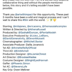 Erica Cerra Instagram - Thank you so much @athenarussell for wanting me to be a part of this beautiful #kismet experience. “Once Upon A Time” 
#onceuponatime 
#microshort 
@athenarussell 
@_milajones_ 
@themassiahcomplex 
@artwithimpact 

♥️