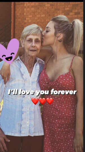Erin Barnett Instagram - You were with me when I took my first breath into this world and I was with you when you took your last breath ❤️ Words can’t describe the love we have for each other, You and Frank are finally reunited in heaven 🥰 You put up a good fight these last few days as you always do 🥺 You shaped me into the person I am today, I could go on for years describing the amount of love I have for you nanna but you already know that. I can’t wait til we are reunited together. Til that day, I’ll keep you safe in my heart. ⁣
⁣
RIP Nanna Barb 09/11/1942 - 16/10/2022 💛