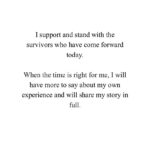 Esmé Bianco Instagram – I support and stand with the survivors who have come forward today. When the time is right for me, I will have more to say about my own experience and will share my story in full