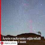 Eva Röse Instagram - Det enda som ska falla från himlen är stjärnor. I tider som dessa, när marken skälver och ett fåtal maktgalna invånare på den blå planeten helt missbrukat sin korta stund på jorden- då kommer Orioniderna som en påminnelse om att vi bör lyfta blicken. Det faller rymdstoff över oss och trädgården fylls av skärvor . DN skriver: Under natten till söndag kan ”årets vackraste stjärnfall” synas på himlen. Efter midnatt kan 23 meteorer i timmen bevittnas under flera timmar. • Orionider är ett årligt meteorregn som är särskilt framträdande i slutet av oktober. I år syns det som bäst just lördagen den 21 och söndagen den 22 oktober. • Foto: Xuan Wu/Costfoto/TT • Läs mer via länken i vår profil. https://www.dn.se/varlden/arets-vackraste-stjarnfall-pa-himlen-i-natt/