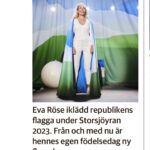 Eva Röse Instagram - Då tar vi det härifrån… Man har nu officiellt en egen flaggdag. Mitt i allt som brinner så tänds andra små lyktor som lyser upp mörkret. Ofantligt hedrad och överväldigad av denna utnämning. Oavsett vem du är,var du kommer ifrån eller vart du ska- vi hissar flaggan som ett segel mot himlen. Må medmänsklighet, civilkurage och jävlaranamma lyfta oss alla över molnen. #flaggdag#president #republikenjämtland #sverige#humanism #kärlek#motstånd#hopp 💙🤍💚 #mäktet