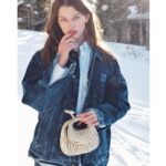 Ever Anderson Instagram - Thank you @miumiu gifting me the gorgeous Wander Bag along with the mini baby version!! Miu Miu x the great outdoors ❄️ #miumiu #miumiuholiday #ad #chrisbrennerphoto