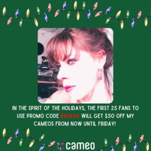 Fairuza Balk Instagram - All #cameo orders between now and midday on Friday, will be sent before Christmas 
♥️🎄xxF