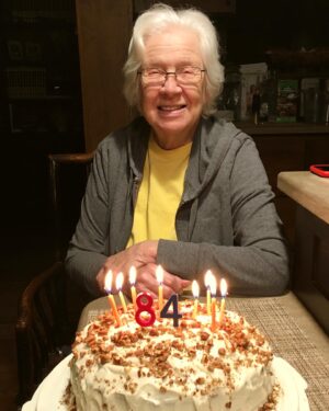 Faith Ford Instagram - Happy Halloween Birthday #84 to my cute, strong, sassy n’ sweet Mama Pat! She’s one of a kind and very deserving of this home made carrot cake! Maybe not up to her standards but she & Campion still gave it a 👍🏼! Wish @devonoday could’ve been here!🎉🎂📸 @campionmurphy