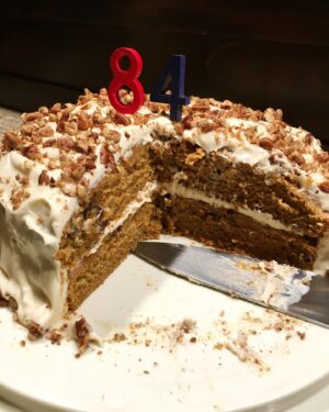 Faith Ford Instagram - Happy Halloween Birthday #84 to my cute, strong, sassy n’ sweet Mama Pat! She’s one of a kind and very deserving of this home made carrot cake! Maybe not up to her standards but she & Campion still gave it a 👍🏼! Wish @devonoday could’ve been here!🎉🎂📸 @campionmurphy
