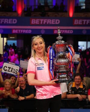 Fallon Sherrock Instagram - So happy and proud to be the first name on this incredible trophy. To play here and win here is the best feeling. Thank you @officialpdc for believing in us ladies and giving us the opportunity to play. Thank you for all the support today.