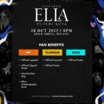Farahdhiya Instagram - Siapa yg tak dpt pergi concert Kak El dkt KL hari tu, this is your chance to go to this one in Penang!😍 Terimalah…Konsert Jilid Akhir: Ella Puteri Kota PENANG! @ellaaminuddins ❤️ 🗓️ 28 October 2023, 8pm 📍 Spice Arena Penang Tiket akan bermula dijual pada hari Rabu 2hb Ogos, 12 tengah hari secara online di www.hitmanlive.com. #PeaceLoveRindu #JilidAkhirEllaPuteriKota #PuteriKotaPenang #35TahunElla #Rockqueen #HitmanSolutions