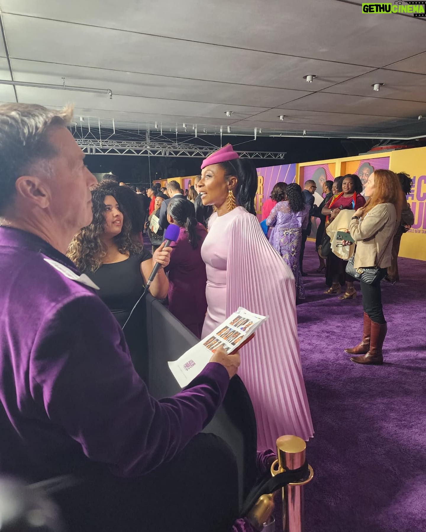 Fatima Robinson - 7.9K Likes - So full of gratitude for all the people who put this movie together. Beautiful Night💜Masterpiece of a Movie….The Color Purple will blow you away.
Hair @lenajaye_
Make up @bobbierileybeauty
Earrings and cuffs @lisaeisnerjewelry
Rings @_neoancient_
Hat @houseofmalakai
Dress @alexperryofficial