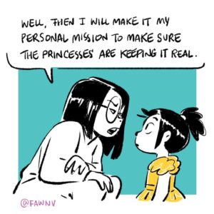 Fawn Veerasunthorn Instagram - Miss K is super in to the whole princess thing right now. I didn’t realize how big of a role model the princesses are in our lives. Maybe I should make a show about a princess rocking the important life skills like brushing her teeth before bed, or having a healthy potty habit. .
.
.
#comics #parenting #motherhood #mommyandme #procreateapp #pottytraining #princess #belle