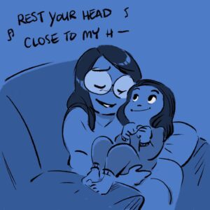Fawn Veerasunthorn Instagram - This sweet song from Dumbo was going strong for our night time routine until that one fateful day...
.
.
.
#babymine #dumbo #comics #motherhood #bedtime #nighttimeroutine #procreateart