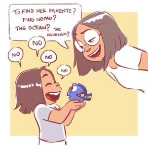 Fawn Veerasunthorn Instagram - She’s weird but sweet.
.
.
.
#comics #diary #findingdory #wheredowego