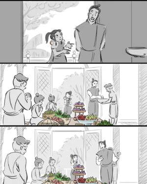 Fawn Veerasunthorn Instagram - In storyboarding, we always go through sooo many versions of each scene. But sometimes a thumbnail from when you first crafted the scene stayed with you through the end. Here are some storyboard panels I did for Raya and the Last Dragon. Some didn’t make it to the final cut (but I like them anyway❤️) I initially put so much cooking into this that Benja can probably have his own cooking spin off show:) You can find these panels in print from @disneyraya Art of Book. 
.
.
.
#rayaandthelastdragon #disney #artofbook #disneyanimation #storyboard #storyboardartist #behindthescenes #cookingwithlove #benja #raya #tuktuk #visualstorytelling