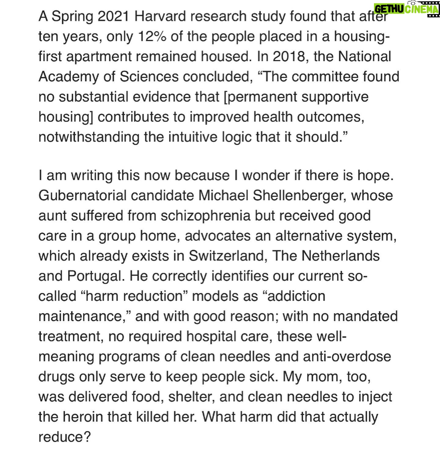 Fiona Dourif - 8.5K Likes - I wrote an essay about losing my mom to mental illness and homelessness. It’s time for change. Please consider Michael Shellenberger for governor.
Thank you to the @ocregister and the 10 other SOCAL newspapers that ran it today. Link in bio.