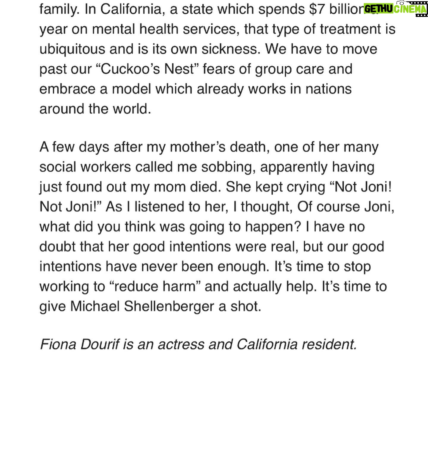 Fiona Dourif - 8.5K Likes - I wrote an essay about losing my mom to mental illness and homelessness. It’s time for change. Please consider Michael Shellenberger for governor.
Thank you to the @ocregister and the 10 other SOCAL newspapers that ran it today. Link in bio.
