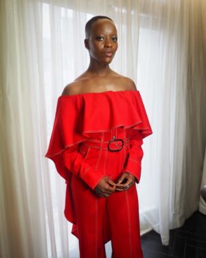 Florence Kasumba Instagram - #BlackPanther #WakandaForever London press tour. Styling @hollyevawhite @thewallgroup  Make up @rebekahmakeup Jumpsuit @thebemagugu Shoes @reiss Jewelry @cartier #florencekasumba