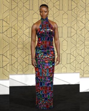 Florence Kasumba Instagram - #BlackPanther #WakandaForever London Premiere. Styling by @hollyevawhite @thewallgroup Make up by @rebekahmakeup Dress @tallermarmo Shoes @jimmychoo Jewelry @cartier