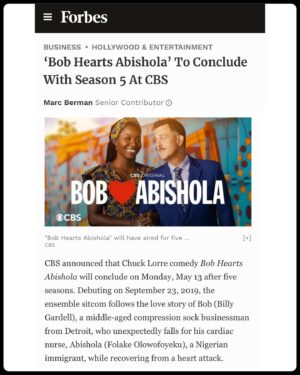Folake Olowofoyeku Instagram - FIVE Seasons Co-Leading a Historic & Groundbreaking Primetime show!! 

To think, I’d move from Nigerian to America, as a teenager, on my own… to accomplish this! Wow; just wow!!

Breaking grounds as a first;
with the legend Chuck Lorre!

With @CBStv; 
with @WarnerBrosTV; 
with my Bob ❤️ Abishola family!

Through a pandemic; 
through a strike; 
we kept rolling!

Oh, what a ride!!

Season 5, our final season, is going to be EPIC! ❤️

Get tickets to our first-ever live taped Season before our final bow! (Link in my bio!) ❤️

Thanks for 5 years of ❤️s folks!

#BobHeartsAbishola #CBS #Folake